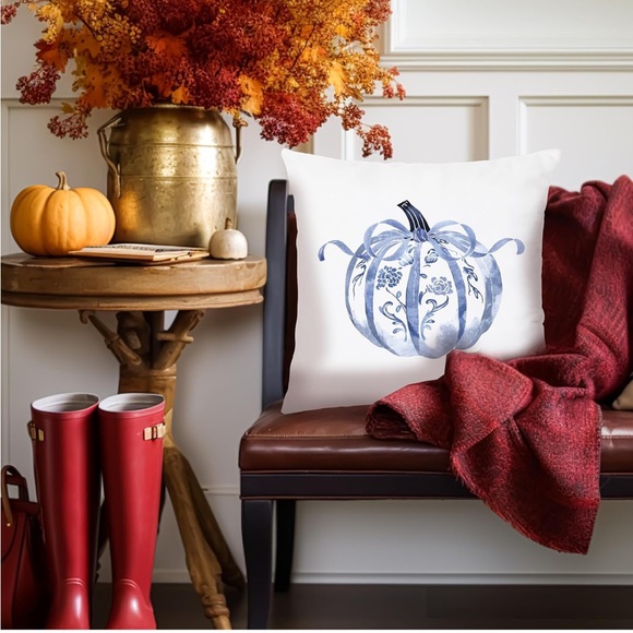 Other - New!Chinoiserie Blue Pumpkin Coquete Bow Covers,Bow Blue White Decorative Pillow